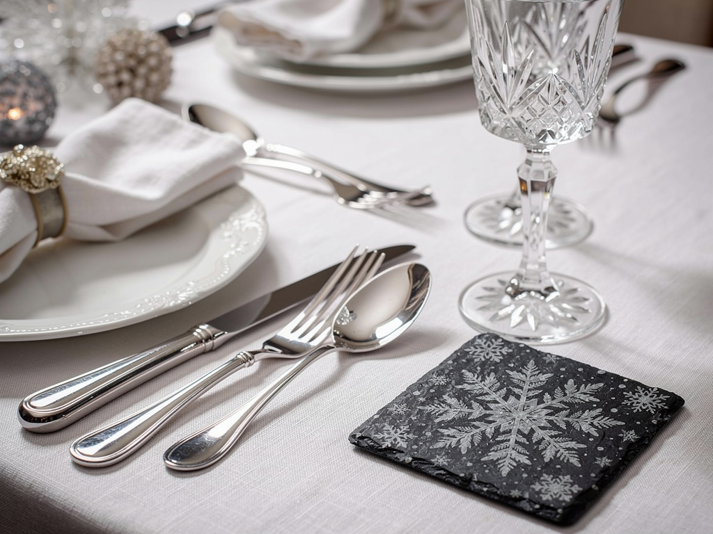 Snowflake Slate Coaster Set